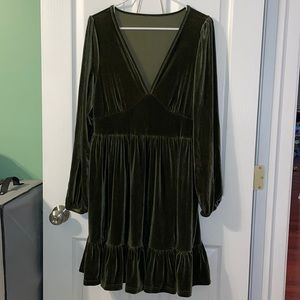 Everyday Deep V Neck Ruffled Hem Velvet Mini Chill Dress